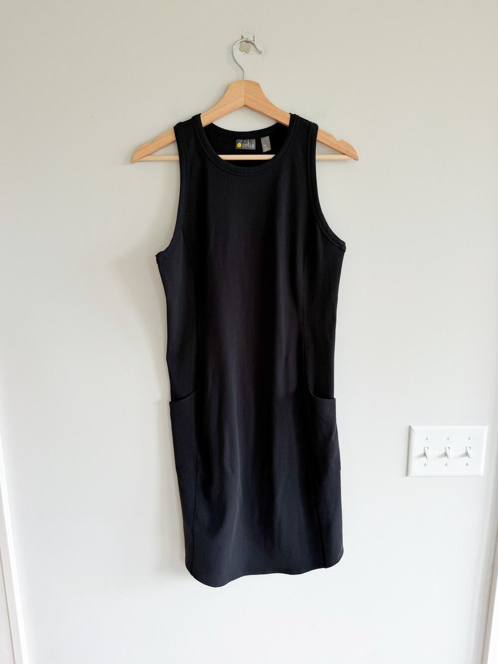 Zella Live In Ribbed Pocket Sleeveless Midi Tank Dress Black M